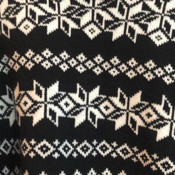 Black White Bass XXL Nordic Snowflake Pattern Sweater Winter Knit Pullover - Picture 2 of 5